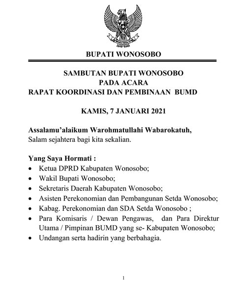 Sambutan Bupati Wonosobo Pada Acara Evaluasi Bumd Tahun Pdf