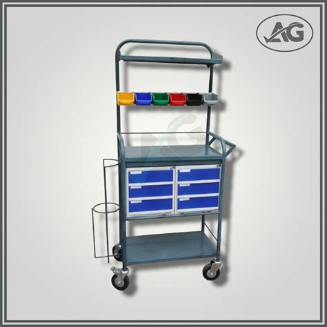 Mild Steel Dark Ash Emergency Medical Crash Cart Trolley Powder Coated