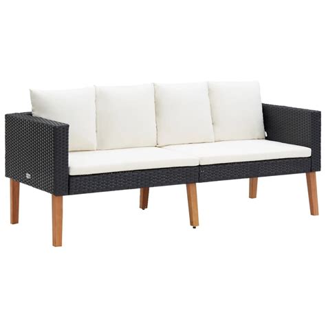 2 Osobowa Sofa Ogrodowa Z Poduszkami Rattan PE Czarny VidaXL