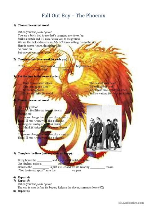 Fall Out Boy – The Phoenix: English ESL worksheets pdf & doc