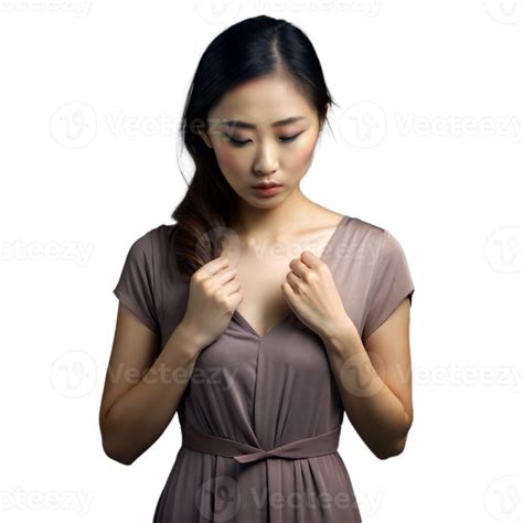 Young Woman In Elegant Brown Dress Looking Down Thoughtfully 45592477 Png