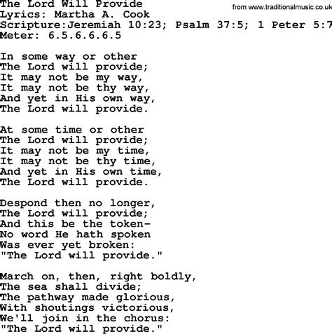 Good Old Hymns The Lord Will Provide Lyrics Sheetmusic Midi Mp3