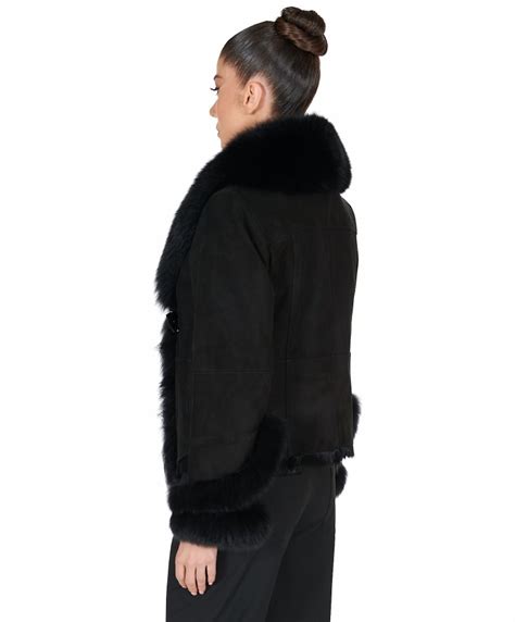 Blouson Mouton Femme Fourrure De Renard Noir Clara D Arienzo