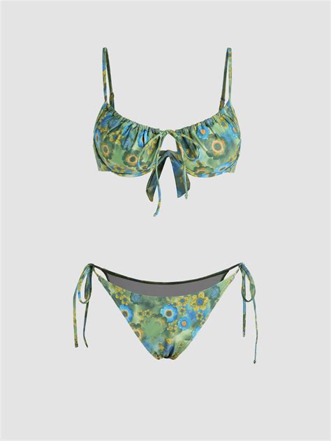 Floral Underwire Uplifting Tie Side Bikini Set Cider