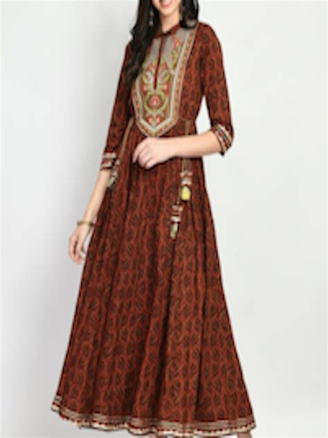 Buy Mafe Ethnic Motifs Printed Mandarin Collarembroidered Cotton Maxi