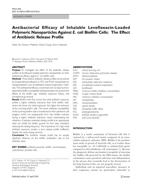 Pdf Antibacterial Efficacy Of Inhalable Levofloxacin Loaded Polymeric