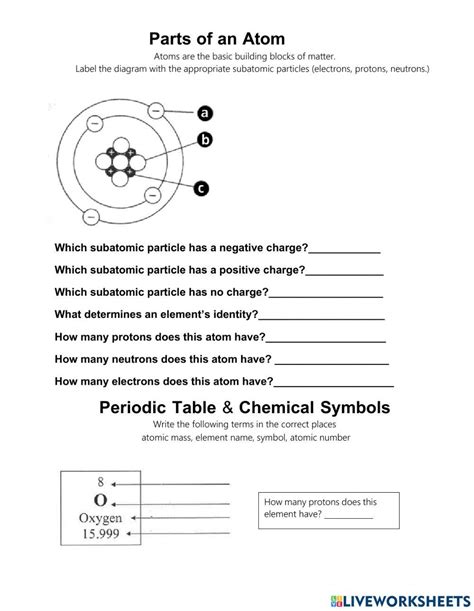 Parts Of An Atom Interactive Worksheet Live Worksheets Worksheets