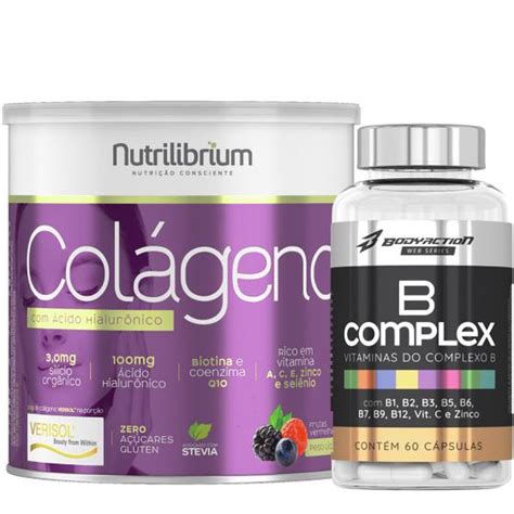 Colágeno Verisol Ácido Hialurônico 200g Vitaminas Complexo B 60 Caps