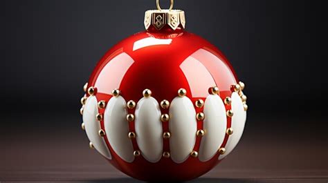 Premium Ai Image Festive Elegance 3d Red And White Christmas Bauble