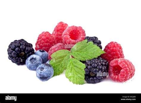 Blackberry Raspberry And Blueberry Isolated On White Stock Photo Alamy