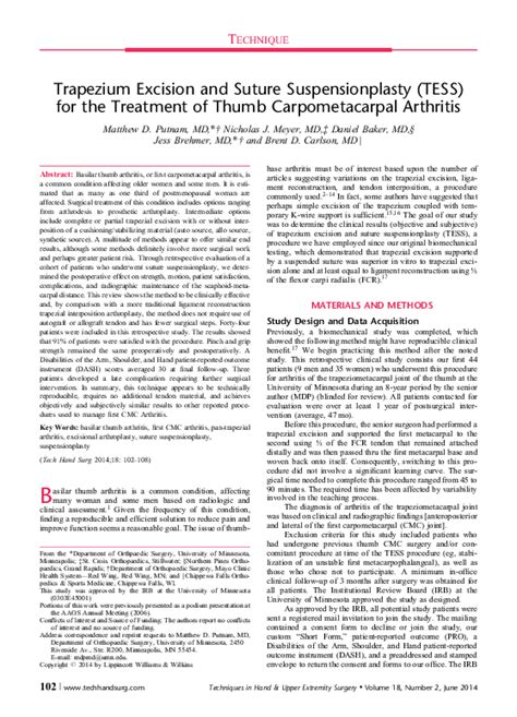 Pdf Trapezium Excision And Suture Suspensionplasty Tess For The