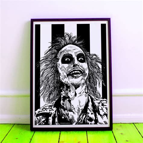 Beetlejuice striped A4 A5 Ilustración Impresión arte Etsy