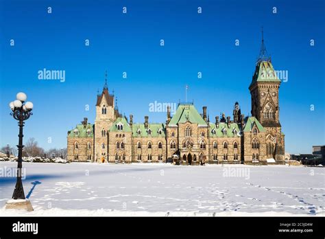 Ottawa Parliament buildings, East Block, on a clear winter day. Deep ...