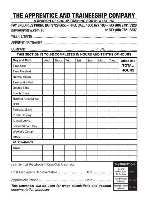 Apprentice Timesheet Page 001 Apprenticeship Training Company For