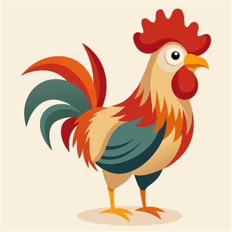 Un Dibujo De Dibujos Animados De Un Gallo Con Una Cola Roja Vector