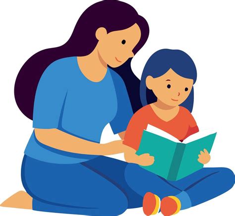 A woman and a child are sitting on the floor reading a book together ...