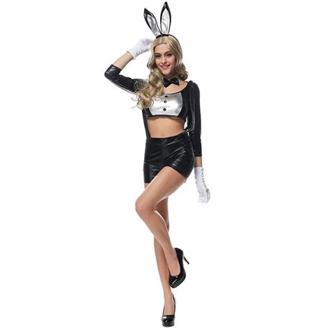 Halloween Black Bunny Suit For Girls Sexy Latex Sexy Lingerie Hot