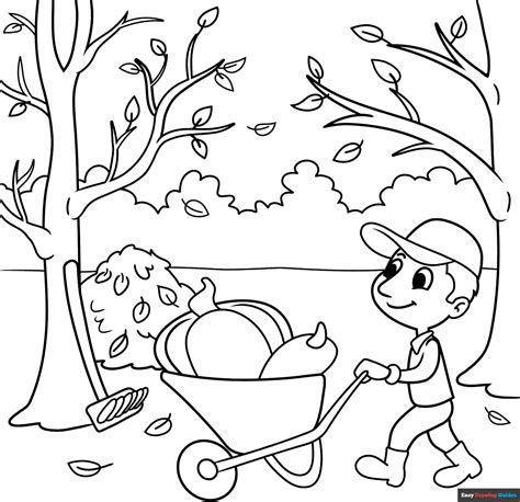 autumn season coloring page easy drawing guides
