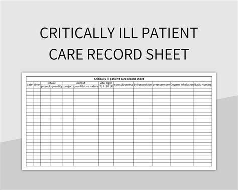 critically ill patient care record sheet excel template  google