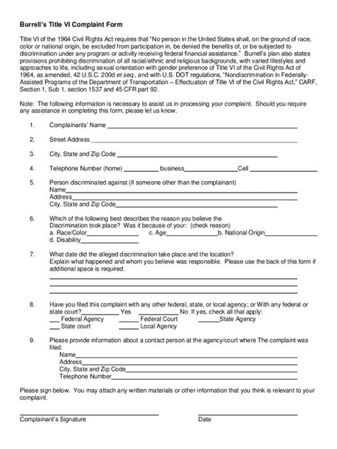 Fillable Online Title Vi Complaint Form Fax Email Print Pdffiller