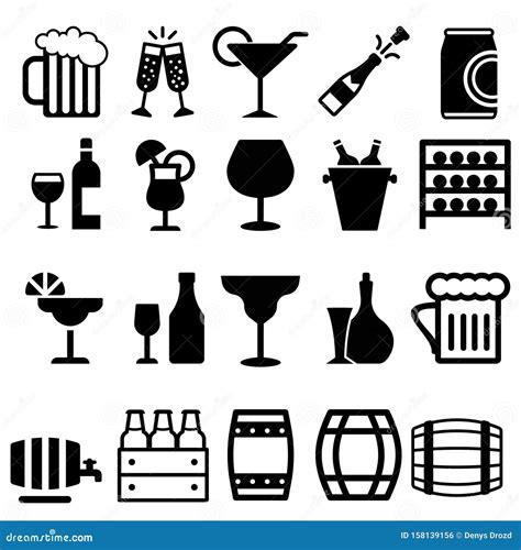 Alcoholic Drinks Icons Vector Set Alcohol Illustration Symbol