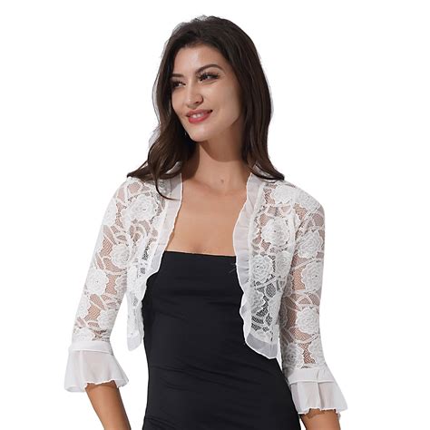 Women Half Sleeve Floral Lace Shrug Open Front Bolero Ruffle Cardigan