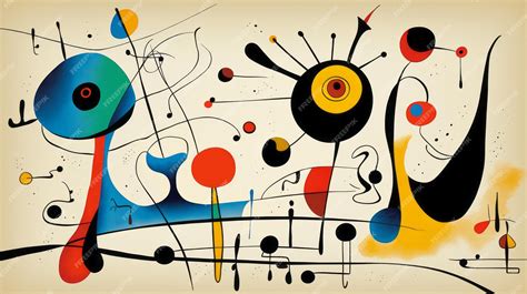 Premium Photo Colorful Abstract Painting In Joan Miro Style With