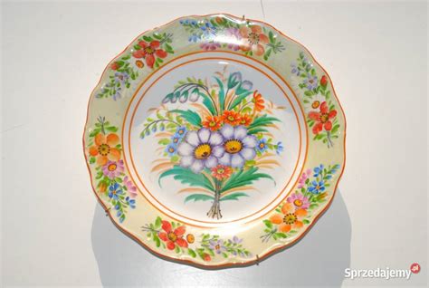 Stary talerz patera ręcznie malowane porcelana antyk Cieszyn