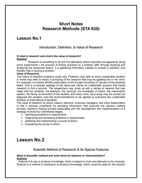 Sta Short Notes Vusolutionpoint Short Notes Research Methods Sta