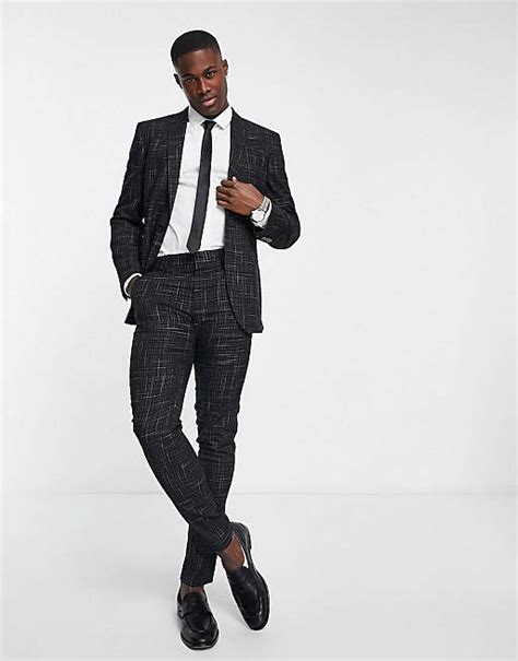 Asos Design Skinny Suit In Crosshatch In Black Asos