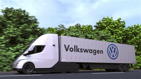 Electric Semi-trailer Truck with VOLKSWAGEN Logo on the Side. Editorial ...