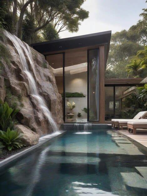 Premium Photo | Beautiful pool with a waterfall in a modern and cozy house