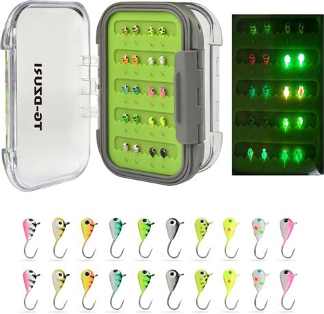 Tg Dzuri Tungsten Ice Fishing Jigs Kit 20pcs Glow In Dark