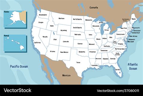 United states america map with names Royalty Free Vector