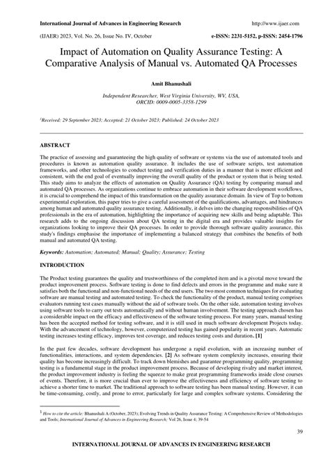 Pdf Impact Of Automation On Quality Assurance Testing A Comparative