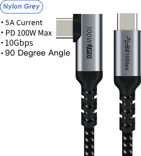 Cabletime C160 PD100W Angle 90 Braided USB 3 2 Cable USB C Male