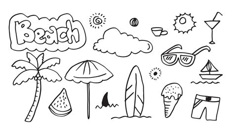 Summer Beach Hand Drawn Vector Objects And Symbols And Other Elements