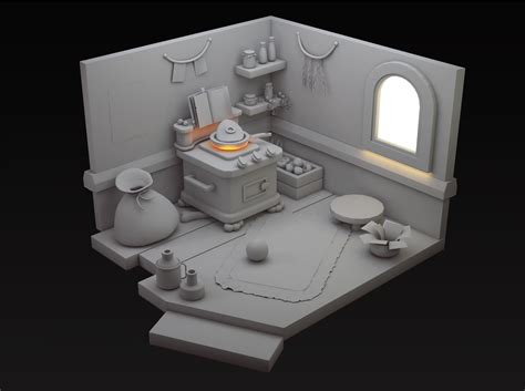 3d Model 3d Isometric Kitchen Vr Ar Low Poly Cgtrader