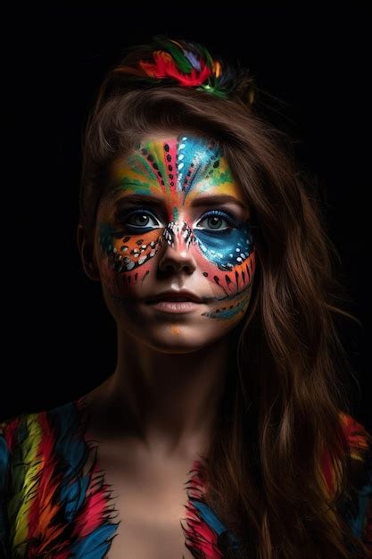 Una Mujer Con La Cara Pintada De Colores Vivos Foto Premium