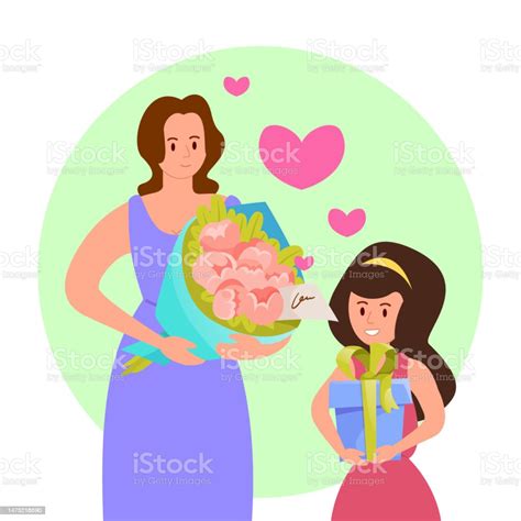 Mother And Daughter With Ts Vector Illustration Stock Illustration