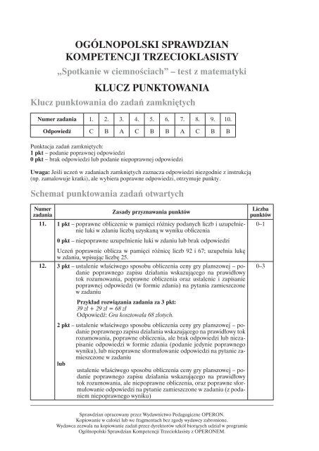 Og Lnopolski Sprawdzian Kompetencji Trzecioklasisty Klucz Polska