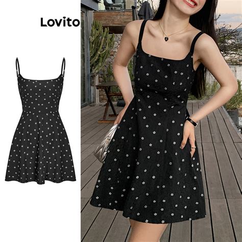 Lovito Casual Ditsy Floral Pleated Tie Back Dress For Women L Ed