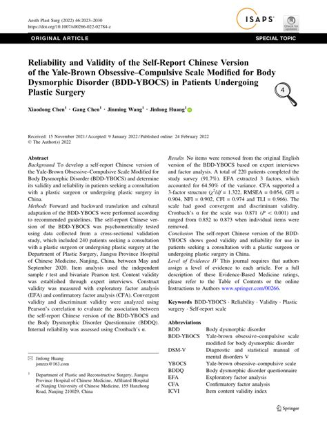 (PDF) Reliability and Validity of the Self-Report Chinese Version of ...