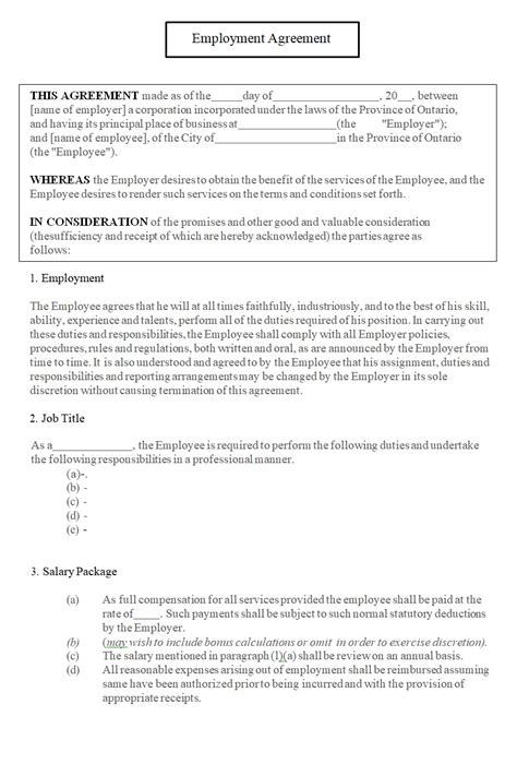 Employment Agreement Template doc | Free Word & Excel Templates