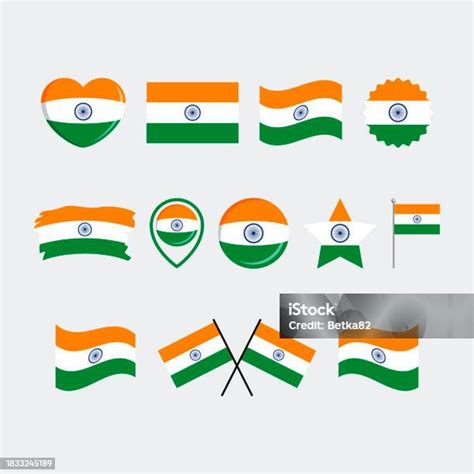 India Flag Icon Set Vector Isolated On A Gray Background Stock