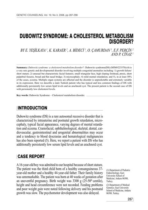 (PDF) Dubowitz syndrome: A cholesterol metabolism disorder?