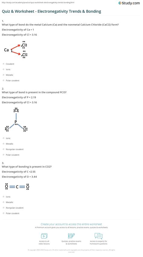 Quiz And Worksheet Electronegativity Trends And Bonding