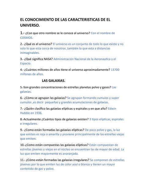 El Conocimiento De Las Caracteristicas De El Universo El Conocimiento