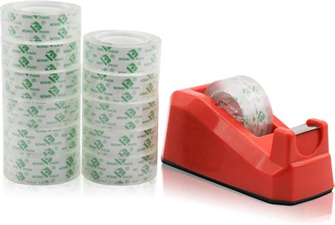 Cute Red Desk Tape Dispensers Pack With Rolls Transparent Tape