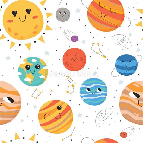 Seamless Pattern With Solar System Planets Stock Vector Illustration